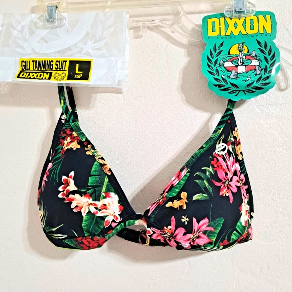 DIXXON Gili Tropical Black Floral Bikini Top NWT
